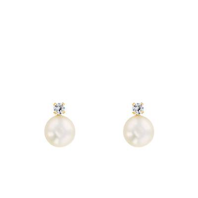 Yellow Gold 375 or 750 & White Pearl Stud Earrings - Emanessence