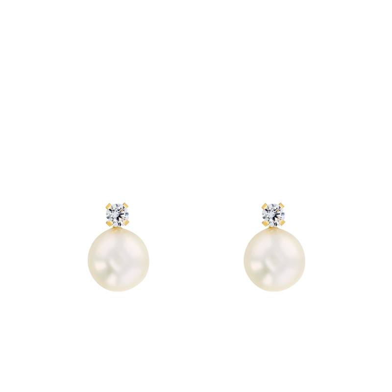 Yellow Gold 375 or 750 & White Pearl Stud Earrings - Emanessence