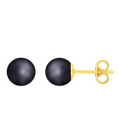 Boucles d'Oreilles Puces en Or Jaune 750 & Perles d'Eau Douce Noire - Emanessence