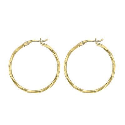 375 Yellow Gold Faceted Hoop Earrings, 28 mm to 48 mm Diameter - Emanessence