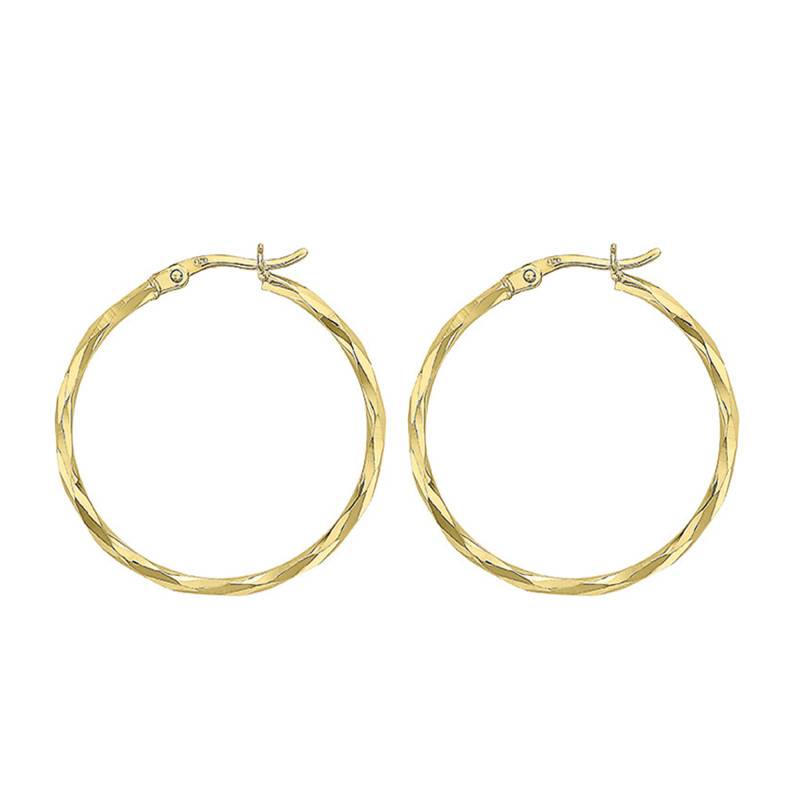 375 Yellow Gold Faceted Hoop Earrings, 28 mm to 48 mm Diameter - Emanessence