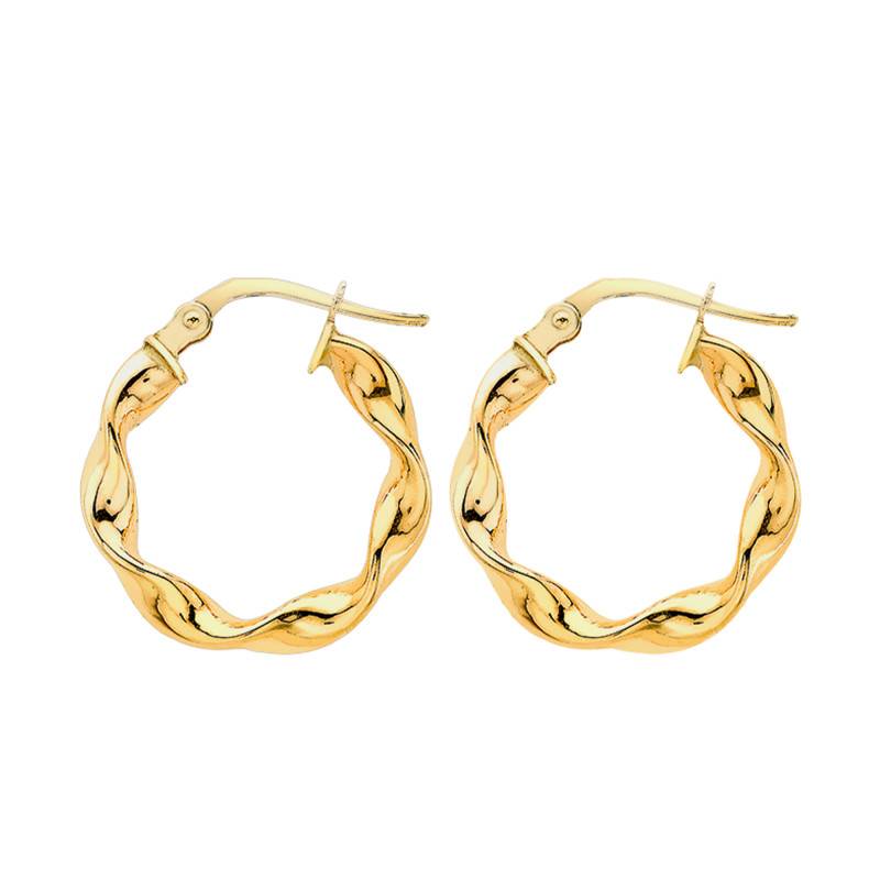 375/1000 Yellow Gold Twisted Martinique Hoop Earrings, Diameter 17 mm or 21 mm - Emanessence