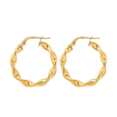 375/1000 Yellow Gold Twisted Martinique Hoop Earrings, Diameter 17 mm or 21 mm - Emanessence