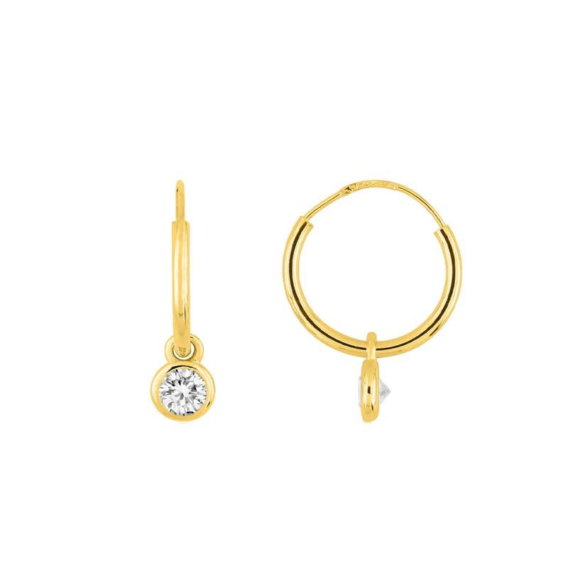 Yellow Gold 375 & Cubic Zirconia Hoop Earrings, 1 cm Diameter - Emanessence