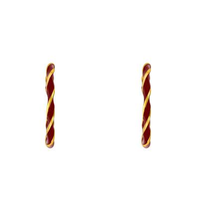 Fine Gold-Plated Silver & Red Enamel Twisted Hoop Earrings, 27 mm Diameter - Emanessence