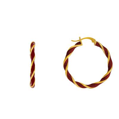 Fine Gold-Plated Silver & Red Enamel Twisted Hoop Earrings, 27 mm Diameter - Emanessence