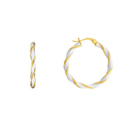 Fine Gold-Plated Silver & White Enamel Twisted Hoop Earrings, 27 mm Diameter - Emanessence