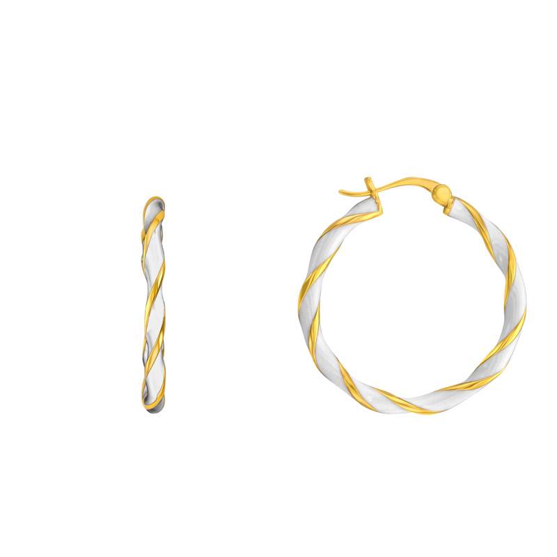 Fine Gold-Plated Silver & White Enamel Twisted Hoop Earrings, 27 mm Diameter - Emanessence