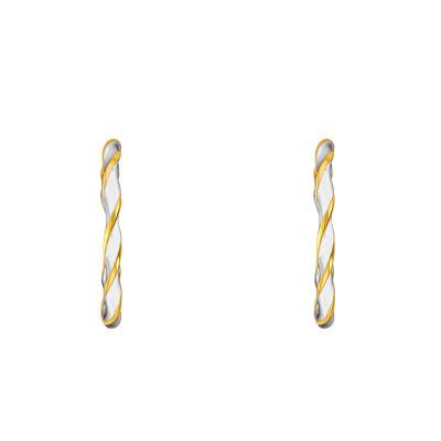 Fine Gold-Plated Silver & White Enamel Twisted Hoop Earrings, 27 mm Diameter - Emanessence
