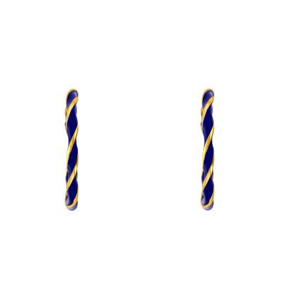 Fine Gold-Plated Silver & Blue Enamel Twisted Hoop Earrings, 27 mm Diameter - Emanessence