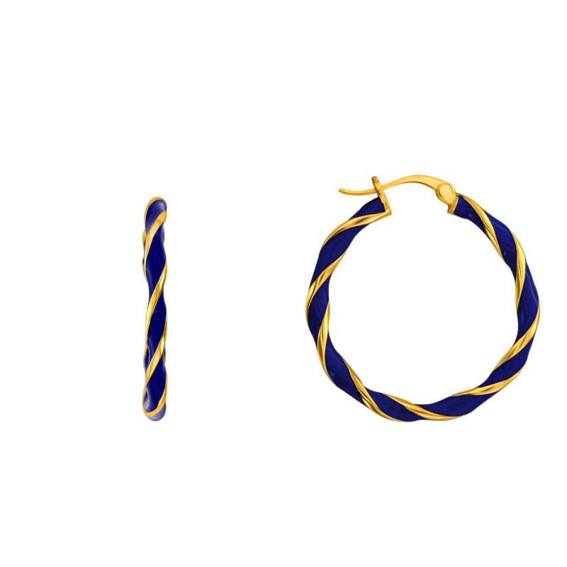 Fine Gold-Plated Silver & Blue Enamel Twisted Hoop Earrings, 27 mm Diameter - Emanessence