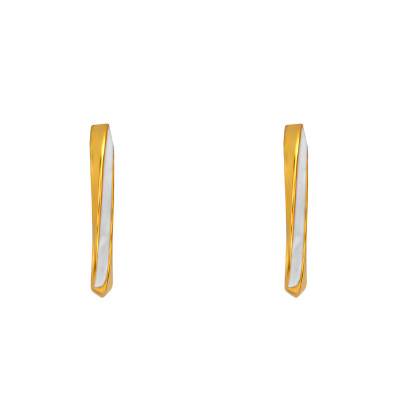 Gold-Plated Silver & White Enamel Swirl Hoop Earrings, 14 mm Diameter - Emanessence