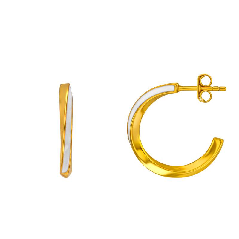 Gold-Plated Silver & White Enamel Swirl Hoop Earrings, 14 mm Diameter - Emanessence