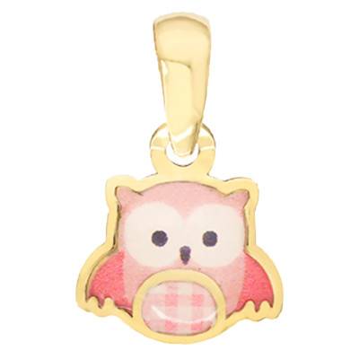Yellow Gold Pink Owl Pendant - Bambins