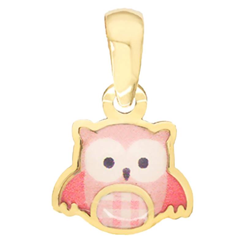 Yellow Gold Pink Owl Pendant - Bambins