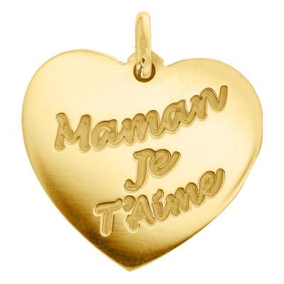 Yellow Gold Engraved Heart Pendant Mom I Love You - Emanessence