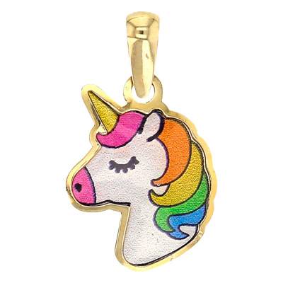 Pendentif Tête de Licorne Email & Or Jaune 375 - Bambins