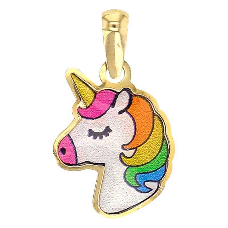 375 Yellow Gold & Enamel Unicorn Head Pendant - Bambins