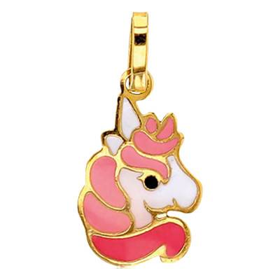 Yellow 375/1000 Gold & Enamel Unicorn Pendant - Bambins