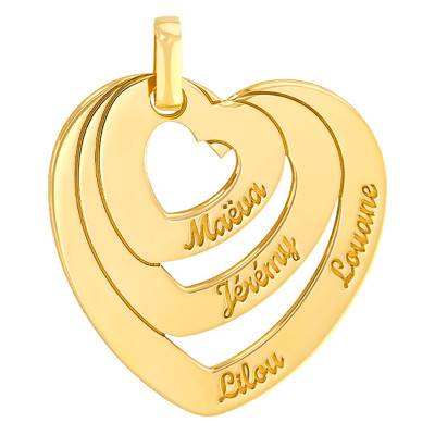 Pendentif Gravable Trois Coeurs Unis Or Jaune 375 ou 750 - Lumiosa