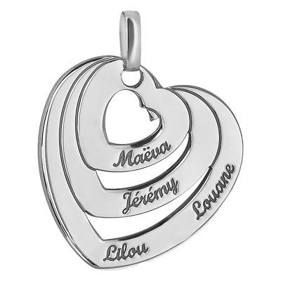 Pendentif gravable trois coeurs unis argent - Lumiosa