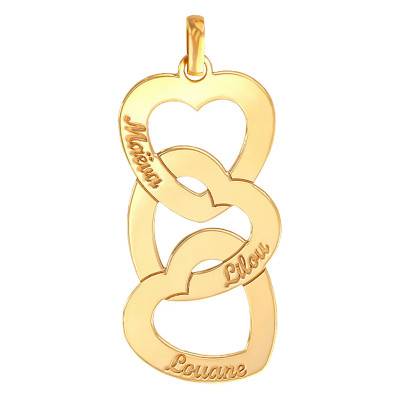 Pendentif gravable cascade de coeurs unis or jaune - Lumiosa