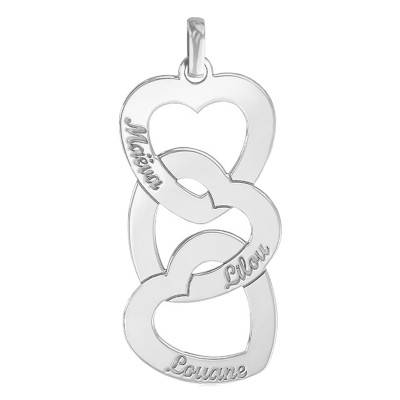 Pendentif gravable cascade de coeurs unis argent - Lumiosa