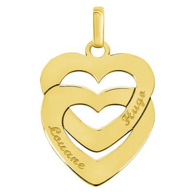 Pendentif gravable coeurs entrelacés or jaune - Lumiosa