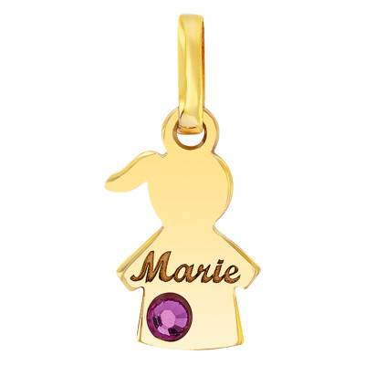 Pendentif Fille Pierre de Naissance Swarovski Or Jaune 375 - Bambins