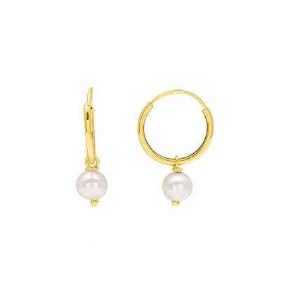 375 Yellow Gold & Freshwater Pearl Hoop Earrings, Diameter 1 cm - Emanessence