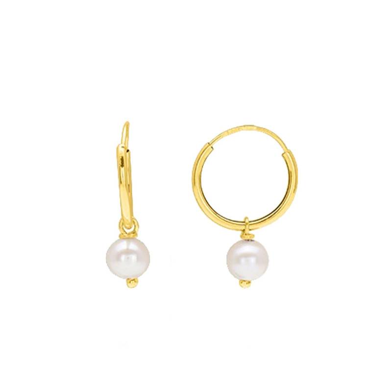 375 Yellow Gold & Freshwater Pearl Hoop Earrings, Diameter 1 cm - Emanessence