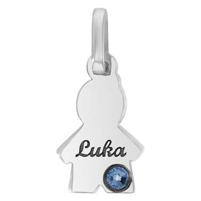 Pendentif Garçon Pierre de Naissance Swarovski Or Blanc 375 - Bambins