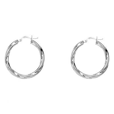 750/1000 White Gold Twisted Hoop Earrings, Diameter 10 mm to 25 mm - Emanessence