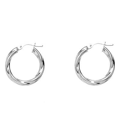 750/1000 White Gold Twisted Hoop Earrings, Diameter 10 mm to 25 mm - Emanessence