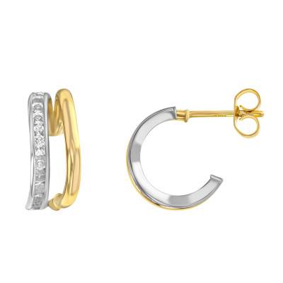 Two-Tone Gold Hoop Earrings with Zirconium Oxides, 9 mm Diameter - Emanessence