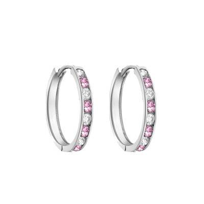 925/1000 Silver White & Pink Zirconium Oxide Hoop Earrings, 17 mm Diameter - Emanessence