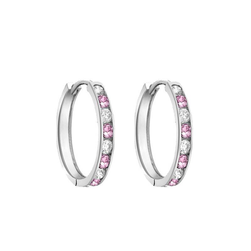 925/1000 Silver White & Pink Zirconium Oxide Hoop Earrings, 17 mm Diameter - Emanessence