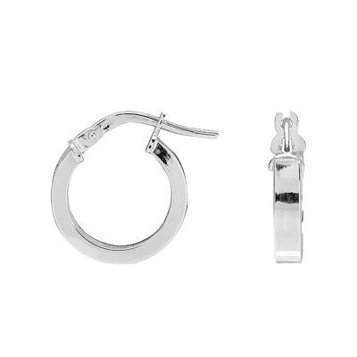 750/1000 White Gold Thick Flat Wire Hoop Earrings, Diameter 10 mm to 20 mm - Emanessence