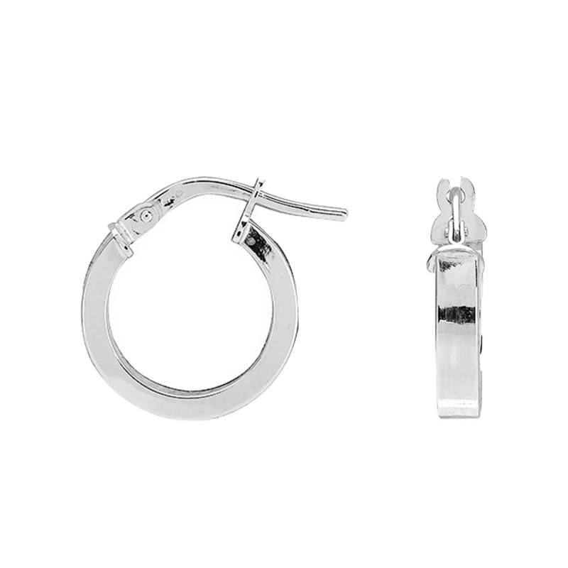 750/1000 White Gold Thick Flat Wire Hoop Earrings, Diameter 10 mm to 20 mm - Emanessence