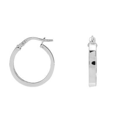 750/1000 White Gold Thick Flat Wire Hoop Earrings, Diameter 10 mm to 20 mm - Emanessence