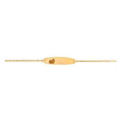 Yellow 375/1000 Gold Curb Chain Bracelet Engraved Heart, Length 12 cm to 14 cm, Width 1 mm - Bambins