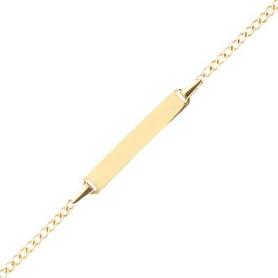 Gourmette Diamantée Plaque Rectangulaire en Or Jaune 375, Longueur 14 cm - Bambins