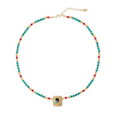 Collier Akhena Doré, Pierres & Perles, Longueur 46 à 51 cm - Hipanema