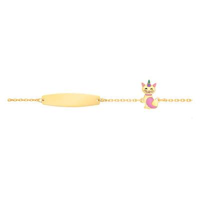Bracelet chat licorne et sa plaque ovale, Or Jaune 375, Longueur 12 cm à 14 cm - Bambins