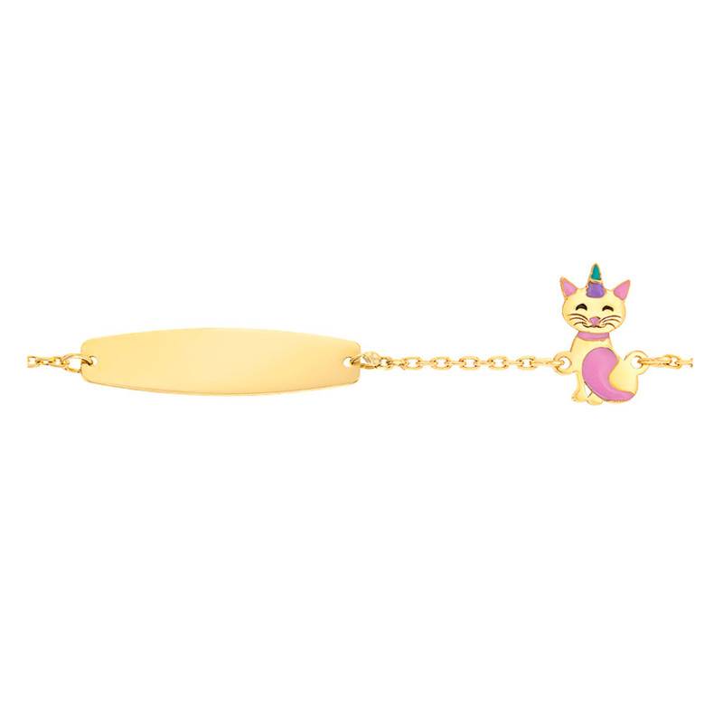 375/1000 Yellow Gold Oval Unicorn Cat Baby ID Bracelet, Length 12 cm to 14 cm - Bambins