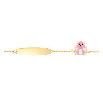 Bracelet Louveteau avec plaque ovale, Or Jaune 375, Longueur 12 cm à 14 cm - Bambins