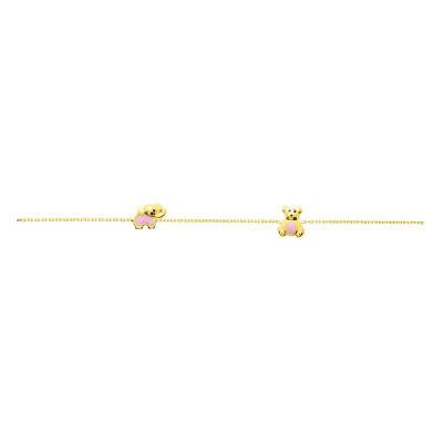750 Yellow Gold Cable Chain Animal Bracelet, Length 14 cm to 16 cm - Bambins