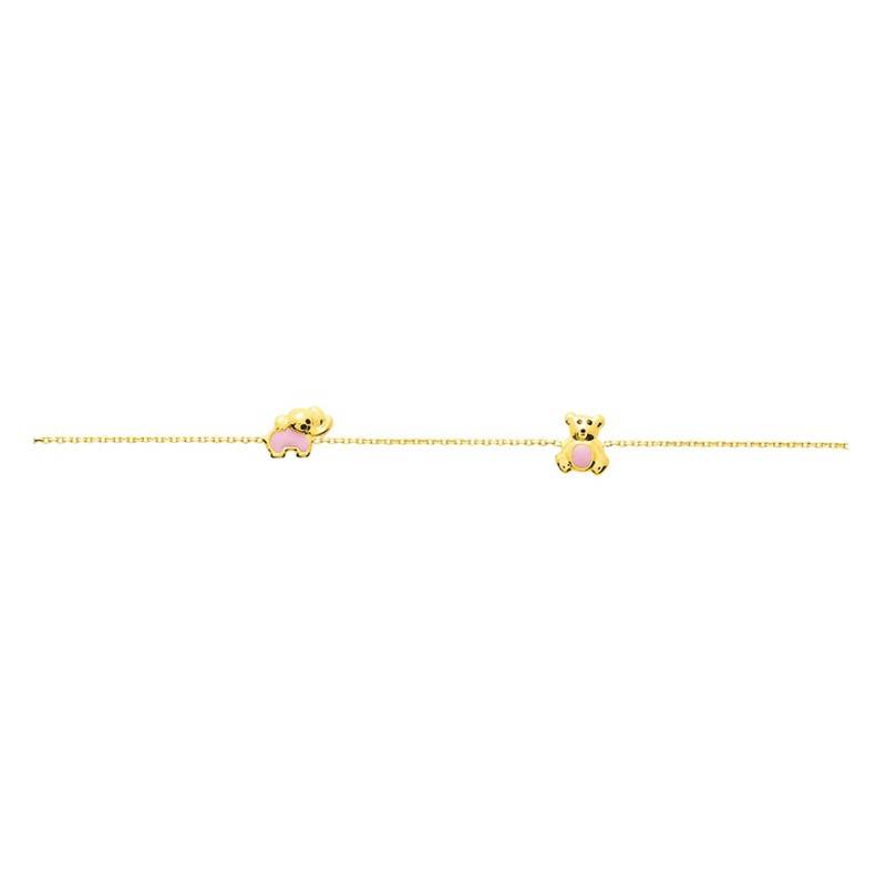 750 Yellow Gold Cable Chain Animal Bracelet, Length 14 cm to 16 cm - Bambins