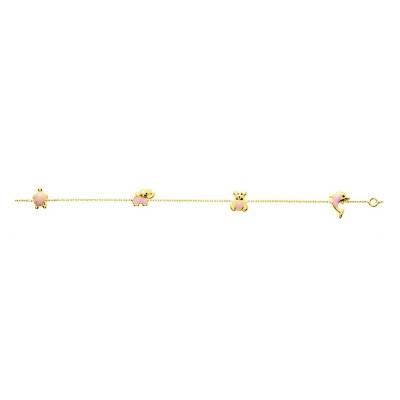 750 Yellow Gold Cable Chain Animal Bracelet, Length 14 cm to 16 cm - Bambins