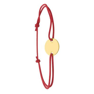 Red Cord Bracelet with Round Medallion in Yellow Gold 375 or 750, Diameter 12 mm - Bambins